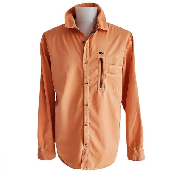 A.Tiziano Orange Cotton Button Up Shirt Logo LS‎ Urban Streetwear Zipper 2X - Picture 1 of 16